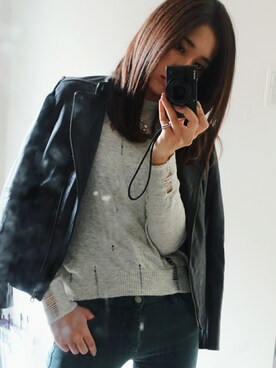 「JOURNAL STANDARD relume（ジャーナルスタンダード　レリューム）のアイテム（ライダースジャケット）」を使った、Ayanoooooさん（レディース・167cm）の春コーディネート