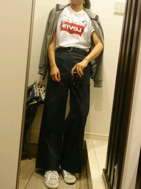 Ayanooooo使用「BALLSEY（コットンレーヨンデニム ハイウエストワイドパンツ）」的時尚穿搭