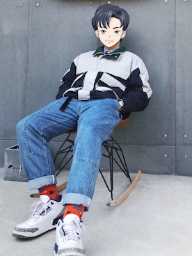 「アイテム（スタジャン、シルバー系）」を使った、大口瓶さん（メンズ・174cm）の冬コーディネート