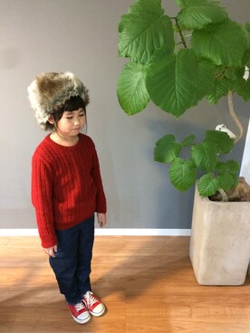 「KANGOL（カンゴール）のアイテム（キャップ）」を使った、ムラさん（キッズ・120cm）の冬コーディネート