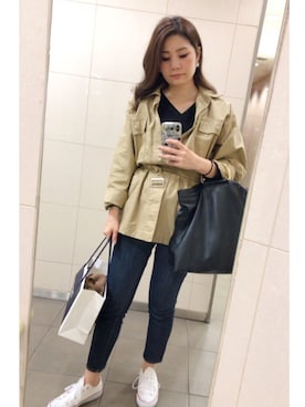「MOUSSY（マウジー）のMVS SKINNY（デニムパンツ）」を使った、ayaさん（レディース・167cm）の春コーディネート