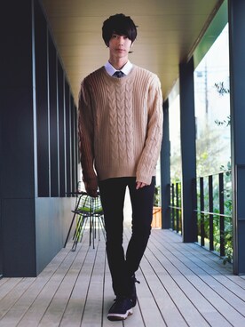 「シャツニット」｜むさし君さん（メンズ・178cm）の冬コーディネート
