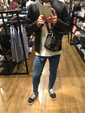 「ノースフェイス」｜「アイテム（ライダースジャケット）」を使った、りゅうさん（メンズ・173cm）の春コーディネート