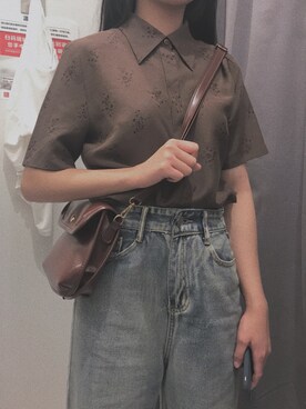 「古着のアイテム（シャツ/ブラウス、ブラウン系）」を使った、qianlxweiさん（レディース）の秋コーディネート