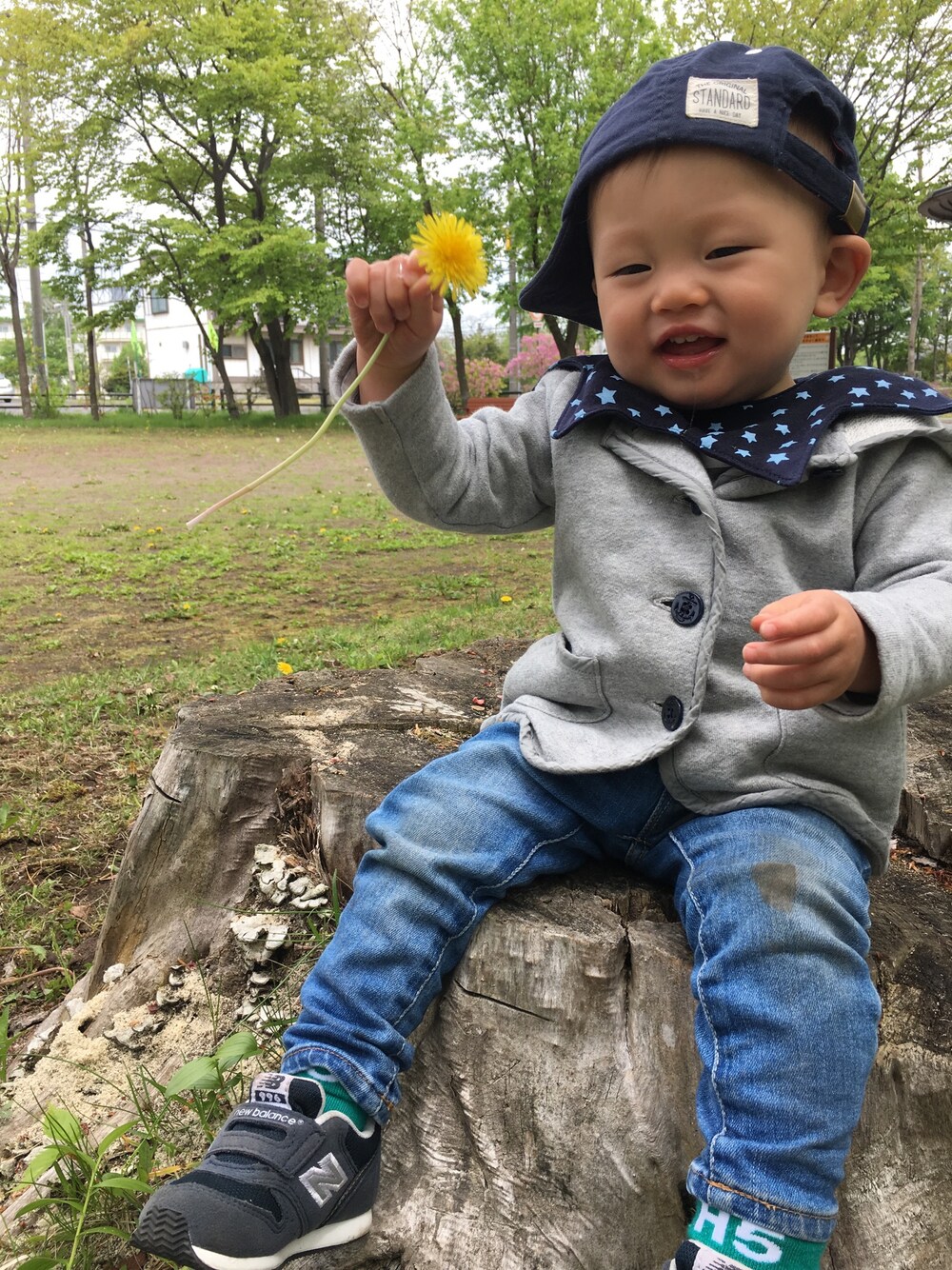 「キッズファッション、男の子コーデ、babyfashion、ザラベビー、80cm、1歳」｜「petit mainのアイテム（キャップ、ブルー系）」を使った、a_o413a_oさん（キッズ・70cm）の夏コーディネートの1枚目の写真