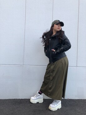 「ソックス」｜「アイテム（ライダースジャケット）」を使った、髙田樹音さん（レディース・148cm）の秋コーディネート