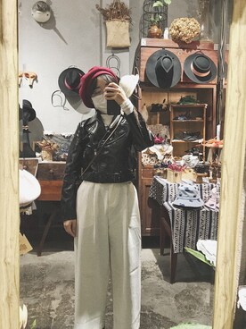 「MONKI（モンキ）のアイテム（ライダースジャケット）」を使った、boom boom さん（レディース・155cm）の春コーディネート