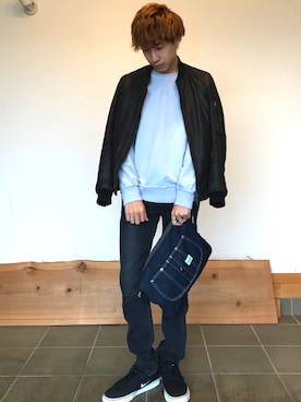 「Lee（リー）のアイテム（クラッチバッグ）」を使った、ゆーき。さん（メンズ・172cm）の春コーディネート