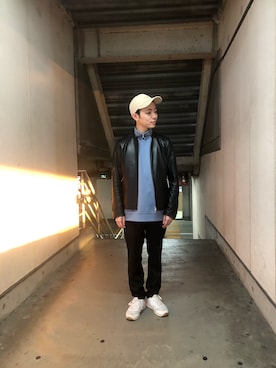 「tk.TAKEO KIKUCHI」｜「アイテム（ライダースジャケット）」を使った、NOHARAさん（メンズ・169cm）の冬コーディネート