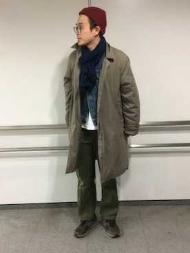 「45R」｜「アイテム（デニムジャケット）」を使った、うえすさん（メンズ・172cm）の冬コーディネート
