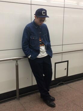 「45R」｜「アイテム（デニムジャケット）」を使った、うえすさん（メンズ・172cm）の春コーディネート