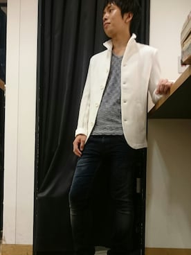 「フォローミー」｜「アイテム（ノーカラージャケット）」を使った、船橋ららぽーとHIDEAWAYSさん（メンズ・172cm）の夏コーディネート