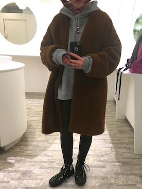 「JEANASIS（ジーナシス）のノーカラーコート」を使った、柴さん（レディース・154cm）の冬コーディネート