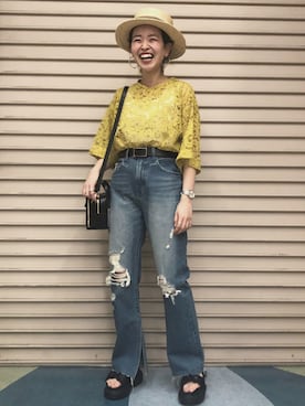 「JEANASIS（ジーナシス）のハコショルダーミニ/830977（ショルダーバッグ）」を使った、柴さん（レディース・155cm）の春コーディネート