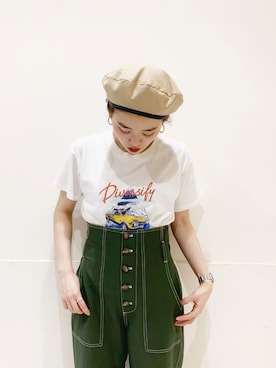「JEANASIS（ジーナシス）のアイテム（ハンチング/ベレー帽）」を使った、柴さん（レディース・155cm）の春コーディネート