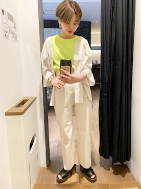 「JEANASIS（ジーナシス）のバックストラップヒールサンダル/838976（サンダル）」を使った、柴さん（レディース・155cm）の夏コーディネート