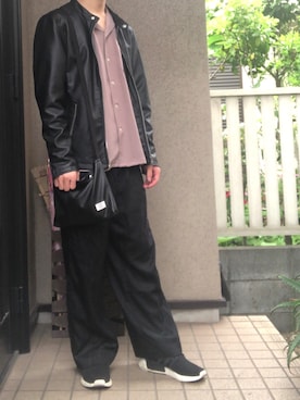 「THE CASUAL（カジュアル）のアイテム（ライダースジャケット）」を使った、さとしさん（メンズ・174cm）の春コーディネート