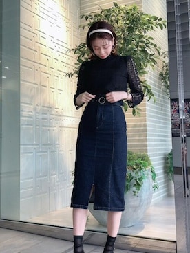 デニムスカートを使った レーストップス の人気ファッションコーディネート Wear