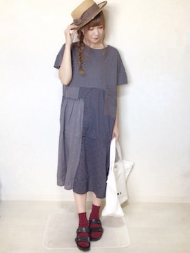 「Samansa Mos2（サマンサ モスモス）のアイテム（帽子）」を使った、kotori ¨̮さん（レディース・157cm）の夏コーディネート