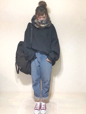 「unrelaxing（アンリラクシング）のアイテム（スウェット）」を使った、kotori ¨̮さん（レディース・157cm）の冬コーディネート
