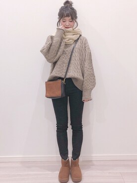 「ケーブルニット」｜「アイテム（ブーティ）」を使った、kotori ¨̮さん（レディース・157cm）の冬コーディネート