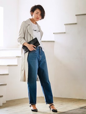 「テーパードデニム」｜「アイテム（トレンチコート）」を使った、BANANAREPUBLICさん（レディース・160cm）の夏コーディネート