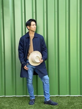 「ワーク」｜「アイテム（ステンカラーコート）」を使った、BANANAREPUBLICさん（メンズ・178cm）の秋コーディネート
