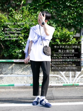 「Graphpaper（グラフペーパー）のアイテム（Tシャツ/カットソー）」を使った、kanayamataiseiさん（メンズ・177cm）の夏コーディネート