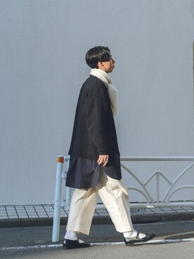 「STUDIO NICHOLSON（スタジオニコルソン）の＜STUDIO NICHOLSON（スタジオ ニコルソン）＞ VOLUME PT（その他パンツ）」を使った、kanayamataiseiさん（メンズ・177cm）の冬コーディネート
