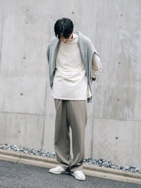 「REPRODUCTION OF FOUND（リプロダクションオブファウンド）のRED SEAM　別注 GERMAN TRAINER（スニーカー）」を使った、kanayamataiseiさん（メンズ・177cm）の秋コーディネート