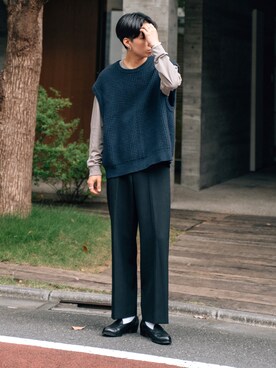 「URU（ウル）のアイテム（ベスト）」を使った、kanayamataiseiさん（メンズ・177cm）の秋コーディネート