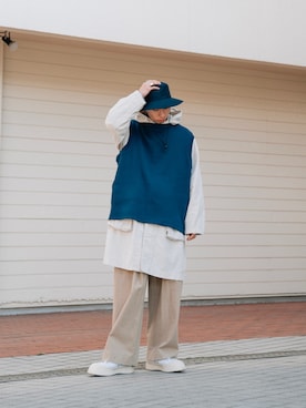 「STUDIO NICHOLSON（スタジオニコルソン）のアイテム（帽子）」を使った、kanayamataiseiさん（メンズ・177cm）の冬コーディネート