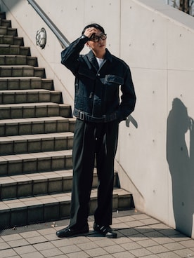 「スラックスパンツ」｜「アイテム（デニムジャケット）」を使った、kanayamataiseiさん（メンズ・177cm）の春コーディネート