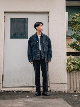 「スラックスパンツ」｜「アイテム（デニムジャケット）」を使った、kanayamataiseiさん（メンズ・177cm）の春コーディネート