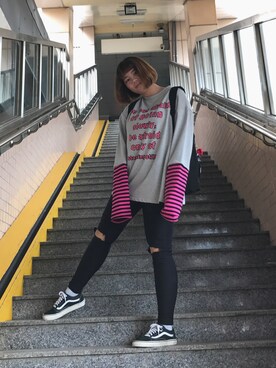 「VANS（バンズ）のアイテム（スニーカー、ブラック系）」を使った、Joanneさん（レディース・165cm）の冬コーディネート