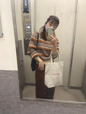 「KBF（ケイビーエフ）のアイテム（ニット/セーター、オレンジ系）」を使った、rumiさん（レディース・160cm）の冬コーディネート