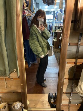 「usedのアイテム（ミリタリージャケット、グリーン系）」を使った、rumiさん（レディース・160cm）の冬コーディネート