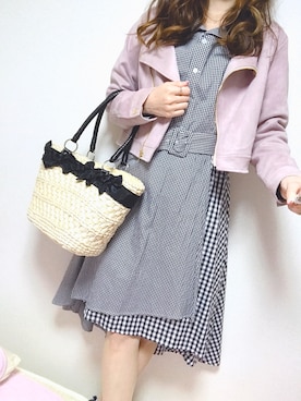 「CECIL McBEE（セシルマクビー）のアイテム（ライダースジャケット）」を使った、yuumiさん（レディース・158cm）の春コーディネート