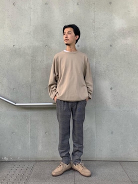「BEAUTY&YOUTH UNITED ARROWS（ビューティーアンドユースユナイテッドアローズ）のBY ストレッチ チェック 1P イージーパンツ（その他パンツ、グレー系）」を使った、Narushima Yosukeさん（メンズ・172cm）の夏コーディネート