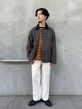 「BEAUTY&YOUTH UNITED ARROWS（ビューティーアンドユースユナイテッドアローズ）のBY VENTILE フィールド ジャケット（ステンカラーコート、グリーン系）」を使った、Narushima Yosukeさん（メンズ・172cm）の秋コーディネート