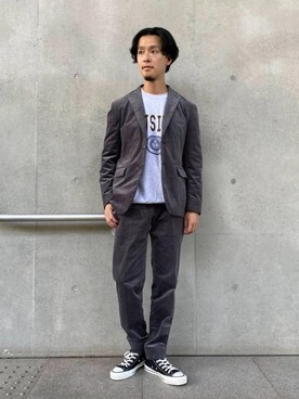 「CONVERSE ALL STAR（コンバースオールスター）の＜CONVERSE（コンバース）＞ A/STAR HI/スニーカー（スニーカー、ブラック系）」を使った、Narushima Yosukeさん（メンズ・172cm）の秋コーディネート
