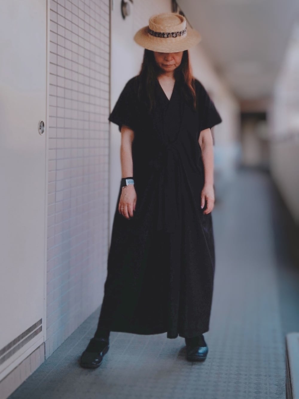 「魔女コーデ、kazumi、kazumi respect、kazumiちゃん大好き、kazumiちゃんになりたい、kazumiコラボ、50代カジュアル、50代コーデ、50代ファッション、夏コーデ」｜「Sunny cloudsのサニークラウズ　ｆｅａｔ．Ｓｈｕｔｔｌｅ　Ｎｏｔｅｓ　　ｋａｚｕｍｉも魔女ワンピース〈レディース〉（ワンピース、ブラック系）」を使った、miyuさん（レディース・158cm）の夏コーディネートの1枚目の写真