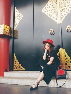 「SAINT LAURENT PARIS（サンローランパリ）のアイテム（帽子）」を使った、Nekoさん（レディース・162cm）の夏コーディネート