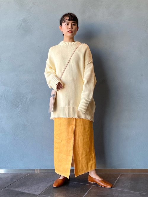 オーラリー 日本製 リネン100% フリンジ タイト ロングスカート ベージュ AURALEE（オーラリー）の「AURALEE / LINEN DOUBLE FACE FRINGE