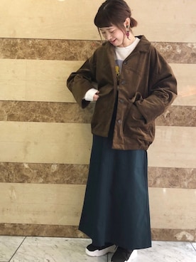 「w closet（ダブルクローゼット）のアイテム（ジャケット/アウター、ブラウン系）」を使った、Risako Nakaさん（レディース・160cm）の秋コーディネート