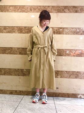 「FILA」｜「アイテム（シャツワンピース）」を使った、Risako Nakaさん（レディース・160cm）の春コーディネート