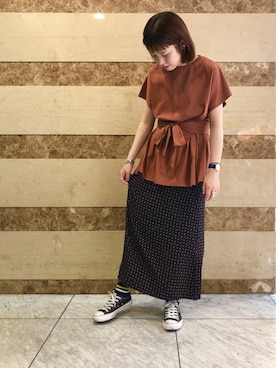 「w closet（ダブルクローゼット）のアイテム（スカート、ブルー系）」を使った、Risako Nakaさん（レディース・160cm）の夏コーディネート