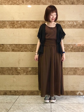 「w closet（ダブルクローゼット）のアイテム（シャツ/ブラウス、ブラック系）」を使った、Risako Nakaさん（レディース・160cm）の夏コーディネート