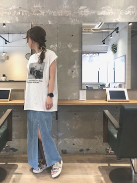 「アイテム（デニムスカート）」を使った、miyukinakaさん（レディース・160cm）の夏コーディネート