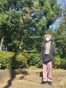 「厚底」｜「アイテム（ノーカラージャケット）」を使った、かんぱんさん（メンズ・169cm）の秋コーディネート